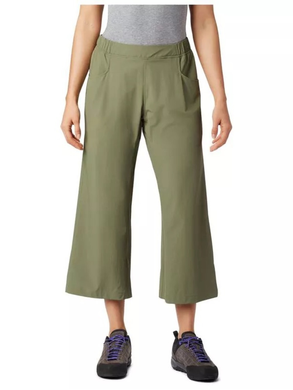 Mountain Hardwear Women’s Green Railway Wide-Leg Capri — Adjustable Leg Snaps